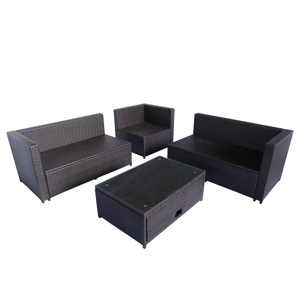 Sectional Garden Sofa with Cushioned and Pillows, Patio PE Rattan Furniture Set, 4 PCS