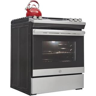 GE 30 in. 5.3 cu. ft. Slide-In Gas Range in Stainless Steel with Griddle JGSS66SELSS