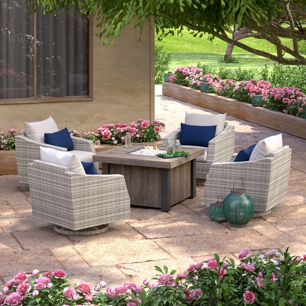 Cannes 5 Piece Sunbrella Outdoor Patio Motion Fire Chat Set