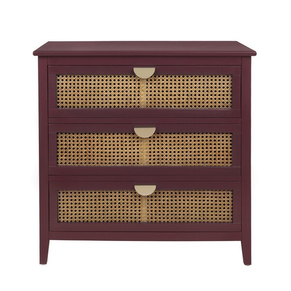 Natural rattan Storage Cabinet Wooden Chest with 3 Drawer - - 37062585