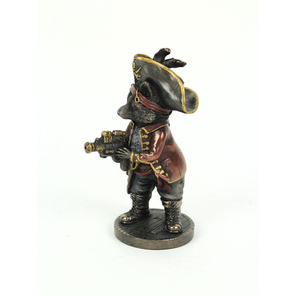 Bronze Finish Jolly Roger Steampunk Buccaneer Raccoon Statue   5.75 X 2.75 X 3.75 inches