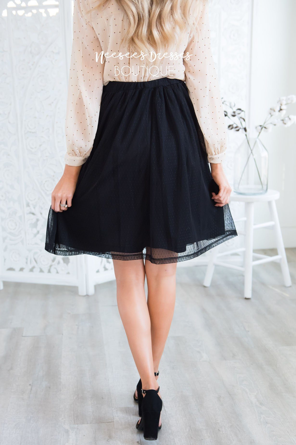 Black Dotted Tulle Skirt