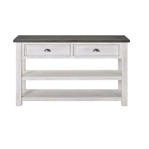 Coastal Rectangular Wooden Console Table with 2 Drawers， White and Gray