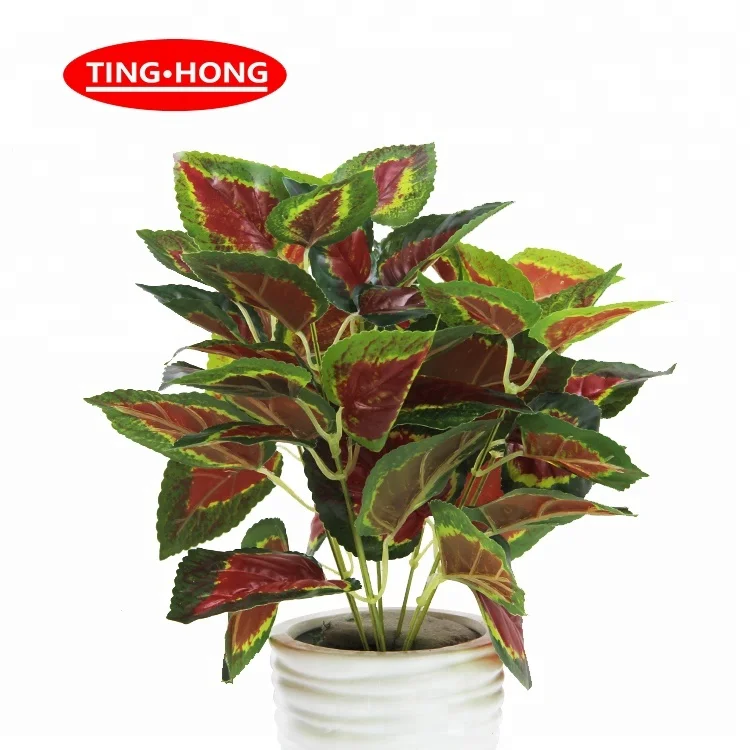 Indoor supplies tropical leaves decorations red caladium artificial plastic green perilla leaf bush greenery plant