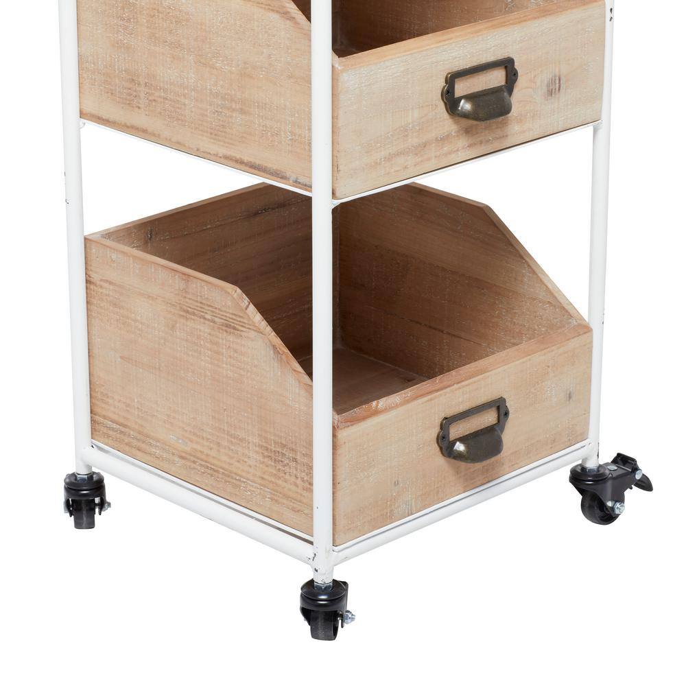 Litton Lane 36 in. Brown Wood Industrial Storage Cart 040883