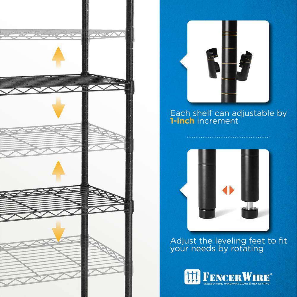 Fencer Wire Black 4-Tier Adjustable Height Wire Shelving Unit Garage Shelving Storage Organizer (36 in. W x 54 in. H x 14 in. D) RWW-CH36144BK