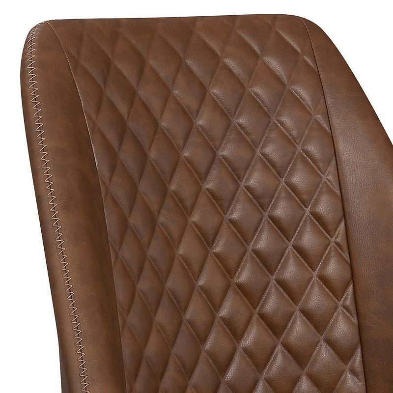 Leatherette Office Chair with Sloped Back and Diamond Stitching， Brown