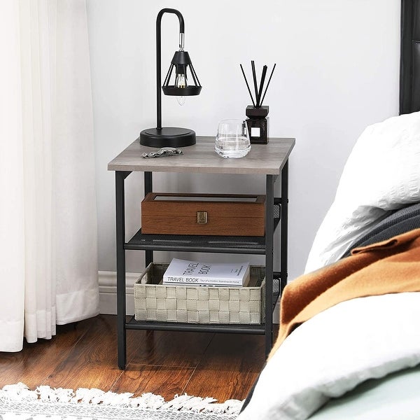 VASAGLE Rustic Metal Frame End Table， Nightstand with 2 Adjustable Mesh Shelves， Industrial Side Table， Easy Assembly