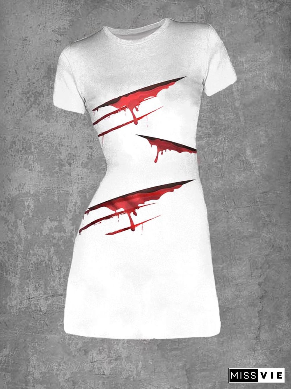 Women's Halloween Bloody Ripped Print Round Neck Dress