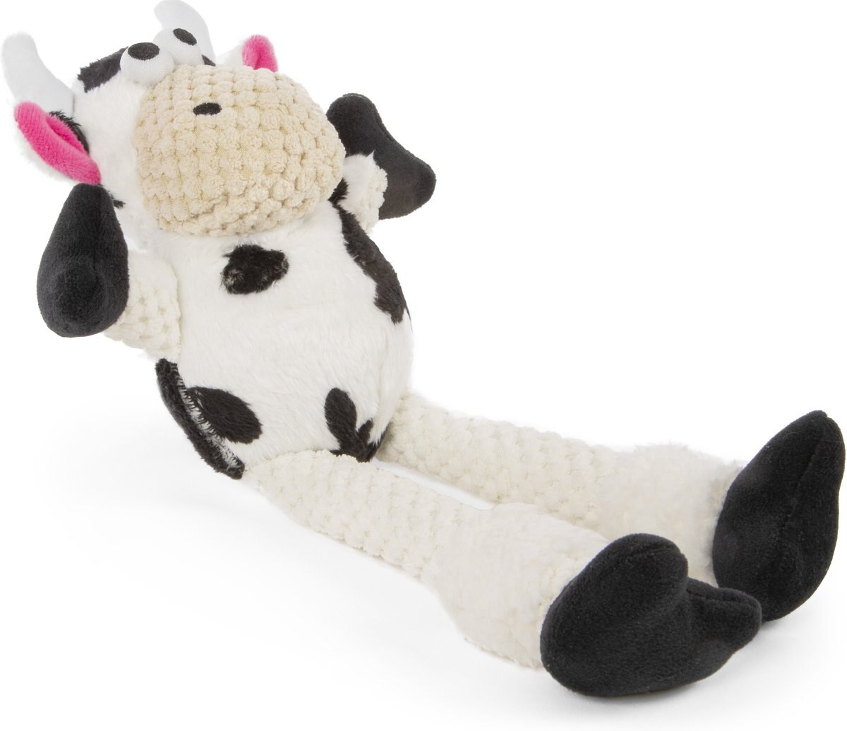 goDog Checkers Skinny Cow Squeaker Dog Toy， White