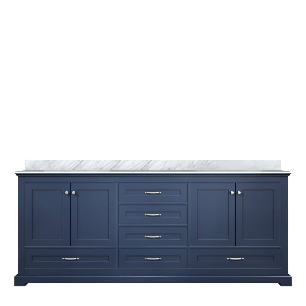 Lexora Dukes 80 in. W x 22 in. D Navy Blue Double Bath Vanity and Carrara Marble Top LD342280DEDS000