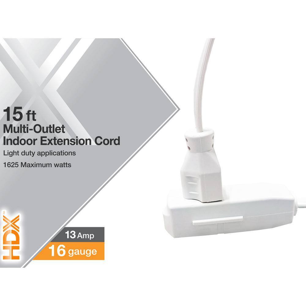 HDX 15 ft. 163 Light Duty Indoor Extension Cord with Banana Tap White HD#737-791