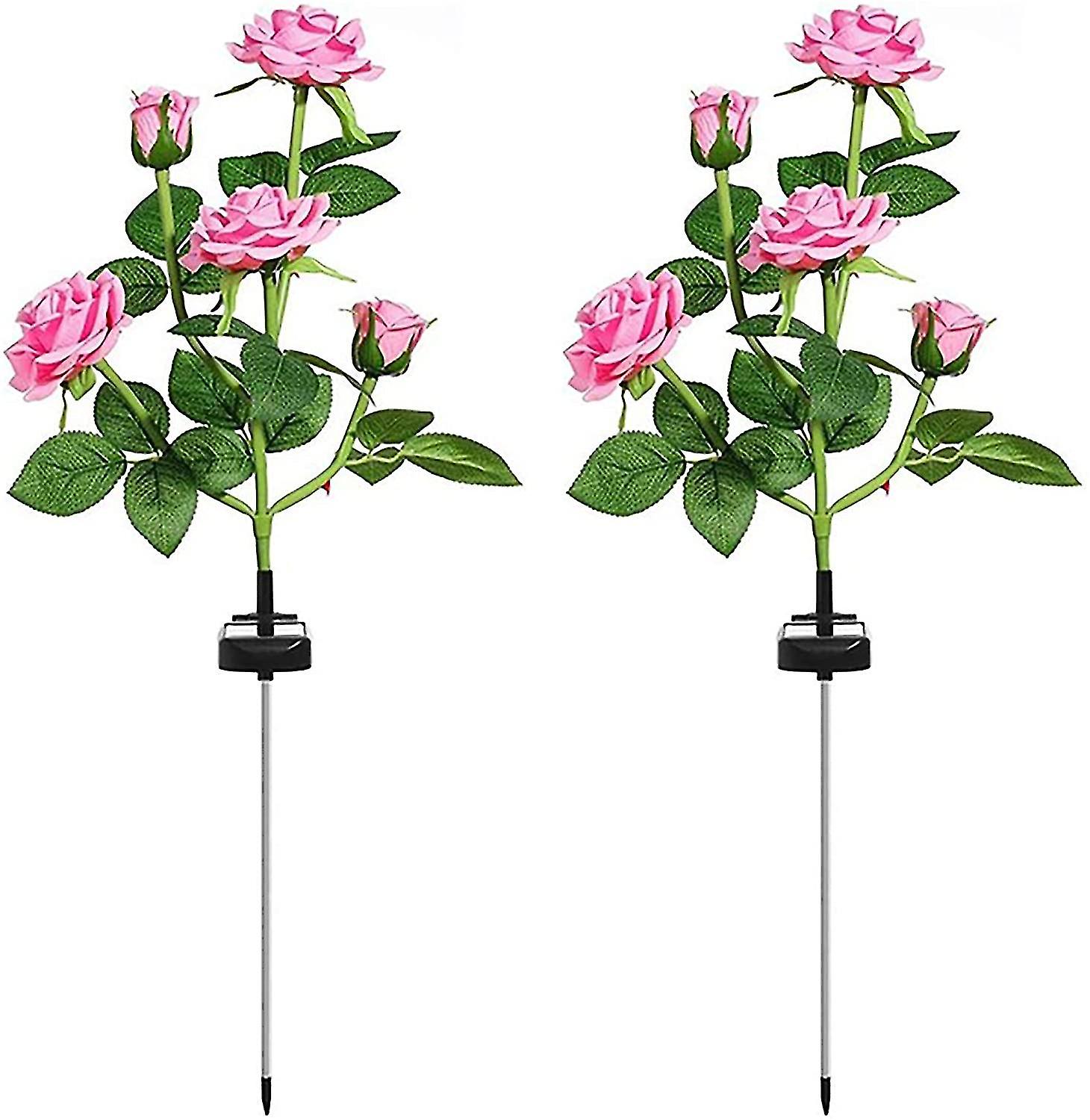 Outdoor Solar Garden Stake Lights 2 Pack Solar Powered Lights With 10 Rose Flower - Waterproof