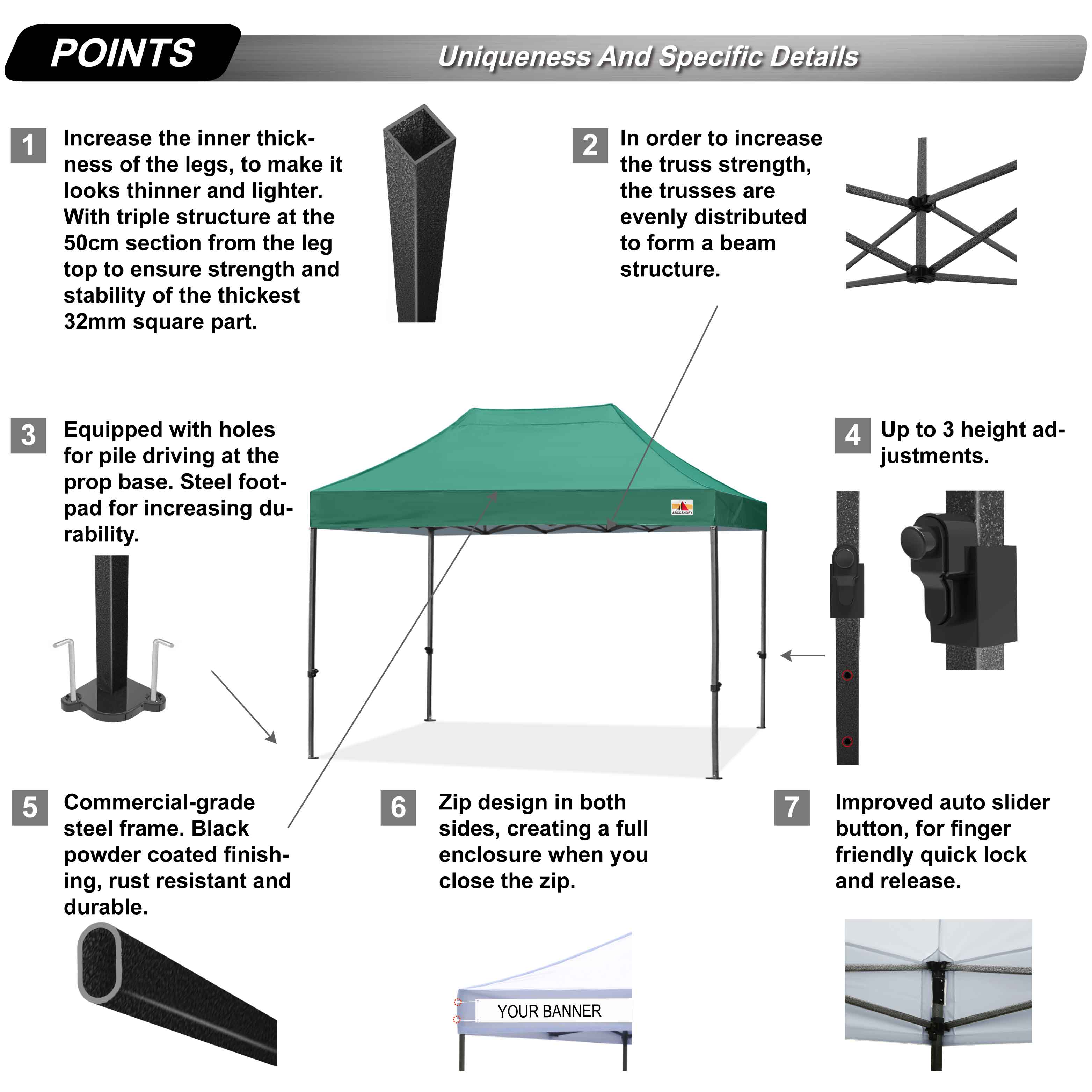 ABCCANOPY 10ft x 10ft Sturdy Instant Shelter Metal Outdoor Pop up Canopy，Forest Green