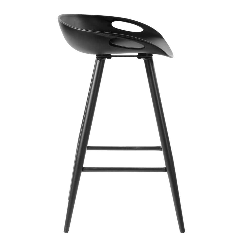 Homy Casa Fiyan 28.5 in. Black Metal Frame Low Back Retro Style Counter Stool with Black PP Seat( Set of 2) HD-FIYAN PP FULL BK MIDDLE BAR