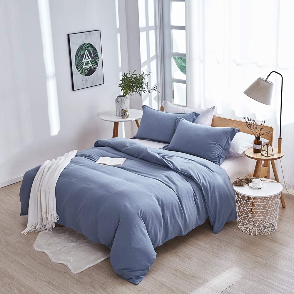 Dreaming Duvet Cover Set 100% Washed Microfiber 3 pcs Solid Color - Soft and Breathable with Zipper Closure & Corner Ties