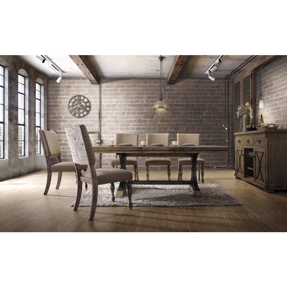 Roundhill Furniture Birmingham 7 piece Driftwood Finish Table with Nail Head Chairs Dining Set