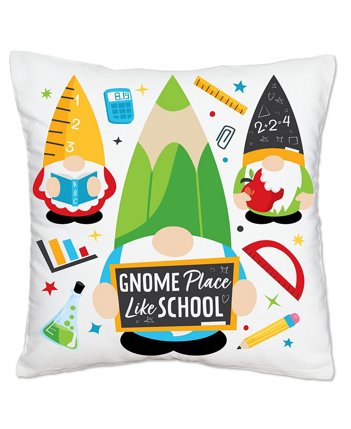 Big Dot of Happiness School Gnomes Classroom Decorative Cushion Case - Throw Pillow Cover 16 x 16 In