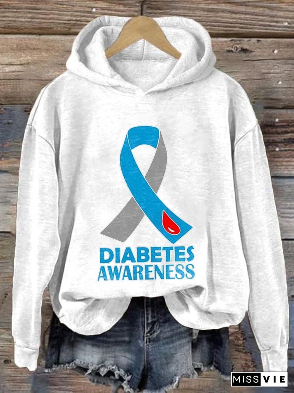 Women's Casual Diabetes Awareness Print Hoodie Long Sleeve Sweatshirt