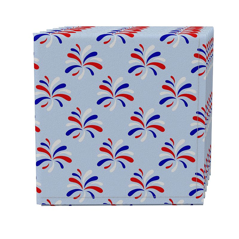 Napkin Set of 4， 100% Cotton， 20x20， Red White and Blue Fireworks