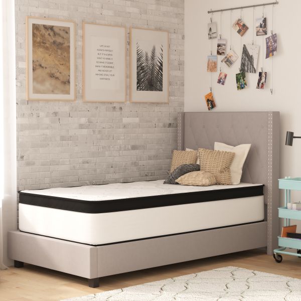 Capri Comfortable Sleep Firm 12 Inch CertiPUR-US Certified Hybrid Pocket Spring Mattress， Extra Firm Feel， Durable Support， Twin Mattress in a Box