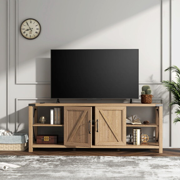 68 TV Stand Wood Metal TV Console Industrial Ente...