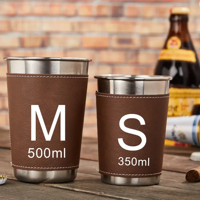 Personalized Custom Leather Beer Cup Sleeve For Stainless Steel Mug Glass Engraved Tumbler Beer Can Holder For Camping Drinks