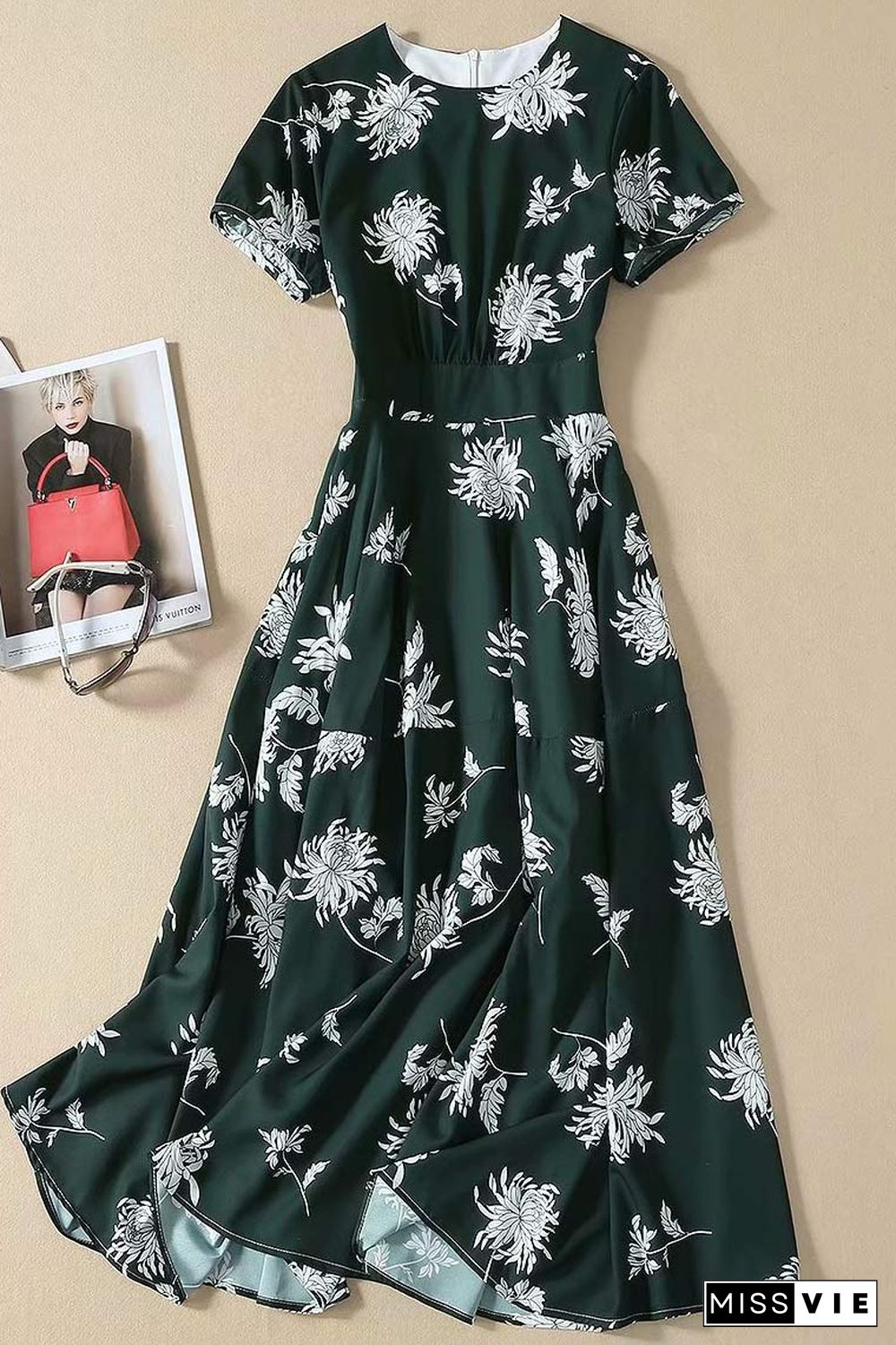 Green Dahlia-Print Kate Middleton Midi Dress