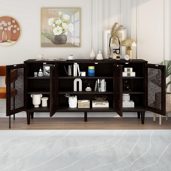 Nestfair Large Storage Space Sideboard Console Table with Artificial Rattan Door