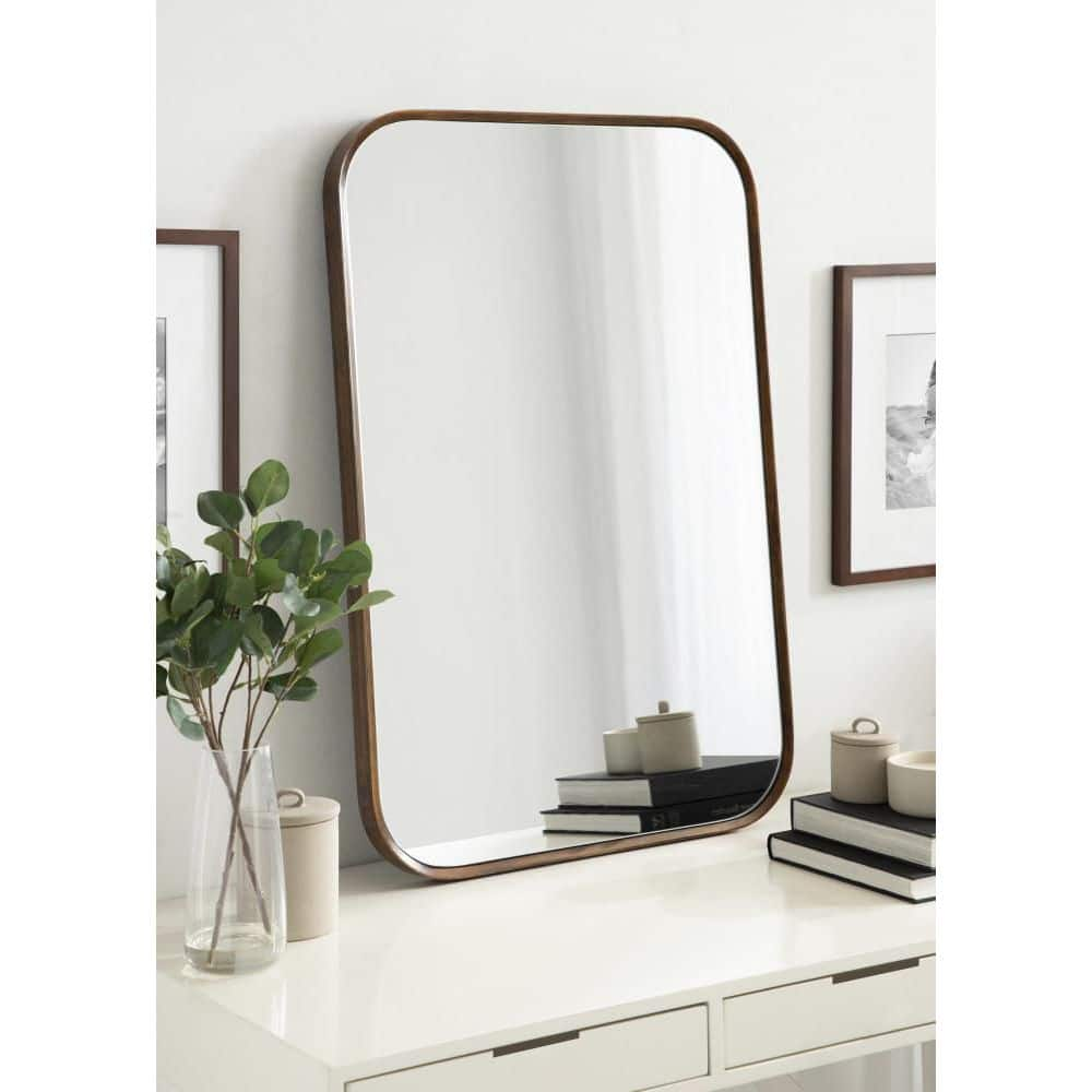 Kate and Laurel Nordlund 23.37 in. W x 35.00 in. H Rectangle Wood Walnut Brown Framed Modern Wall Mirror 222513