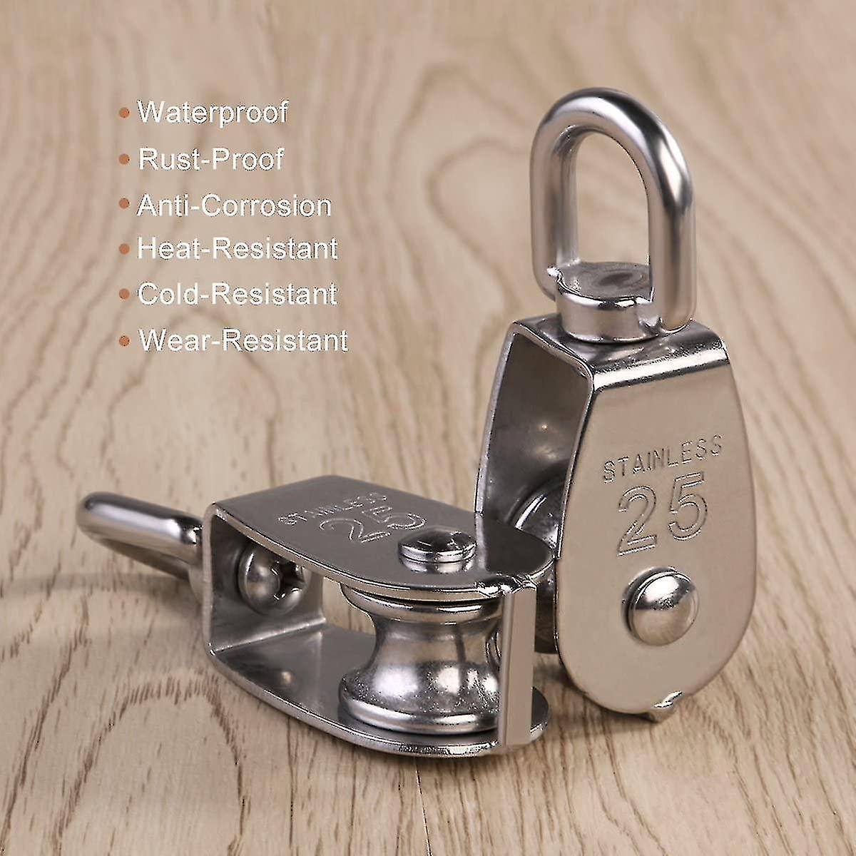 2pcs 25mm Single Pulley Block In 304 Stainless Steel M25 Pulley Roller Loading 400kg - Silver