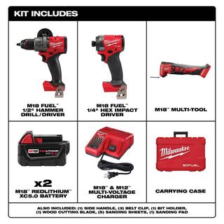 MW M18 FUEL 18-V Lithium-Ion Brushless Cordless Hammer Drill and Impact Driver Combo Kit (2-Tool) with M18 Multi-Tool 3697-22-2626-20