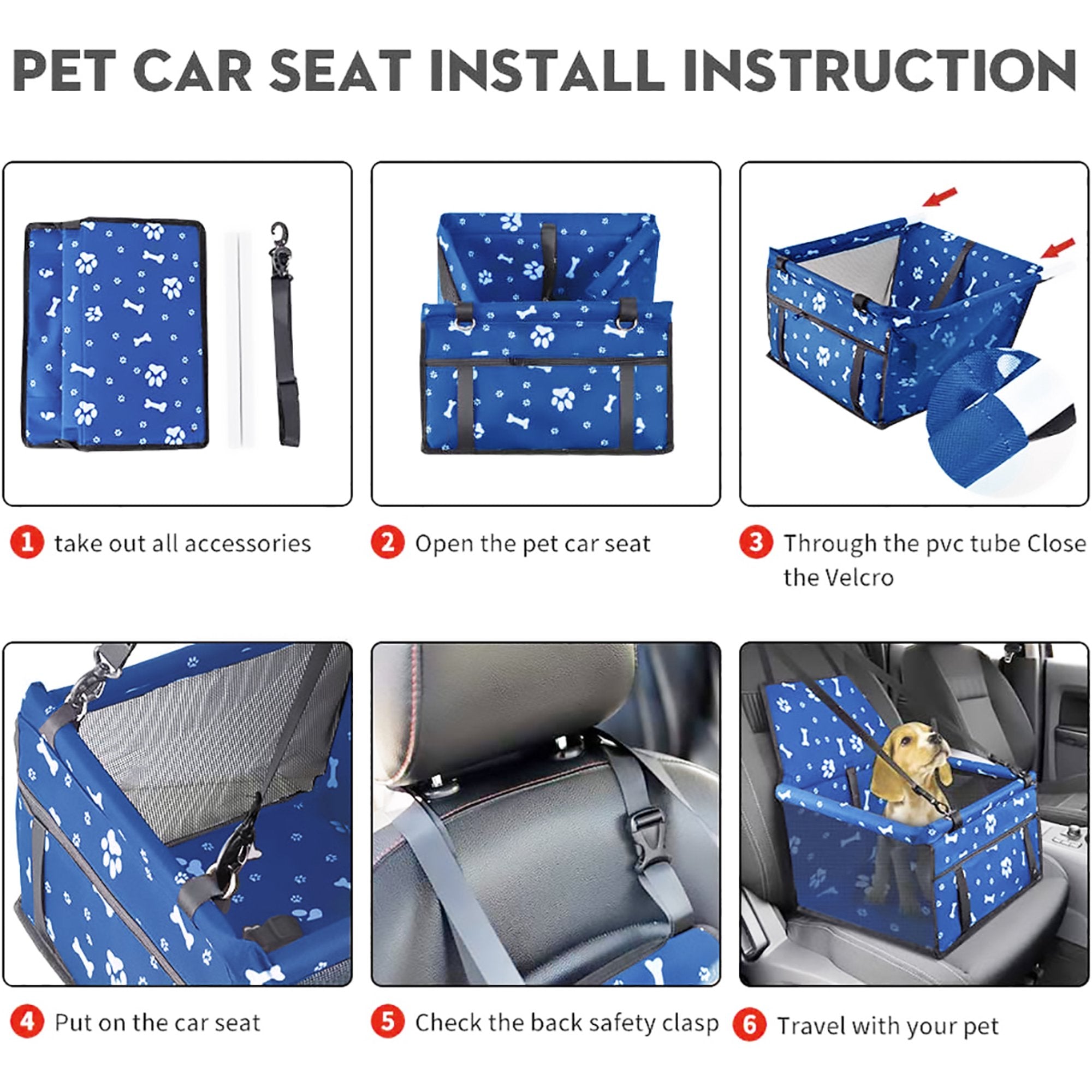 Pet Safety Seat，Small Dog Car Seat，Portable Pet Dog Car Seat Carrier，Foldable Pet Car Seat Belt Pocket Bed，Fixed Pet Box in The Car for Travel