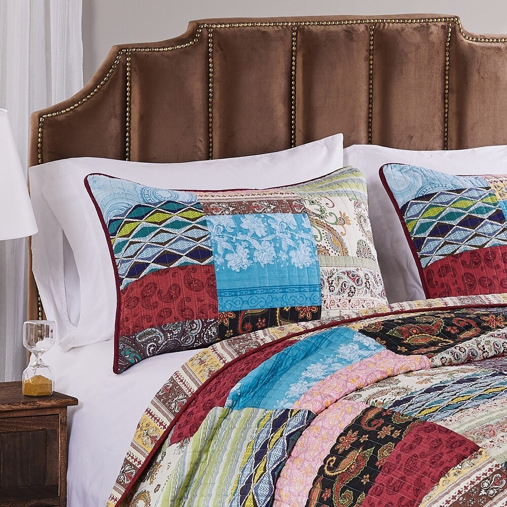 Greenland Home Fashions Bohemian Dream 100% Cotton Authentic Patchwork Reversible Quilt Set