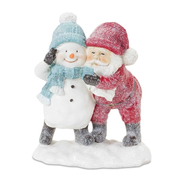 Set of 2 Santa with Snowman Selfie Tabletop Christmas Figurines 5.75