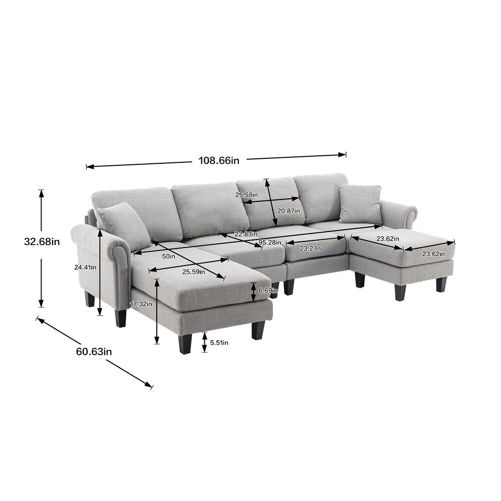 Velvet Upholstered L Shaped Sectional Sofa With Ottoman