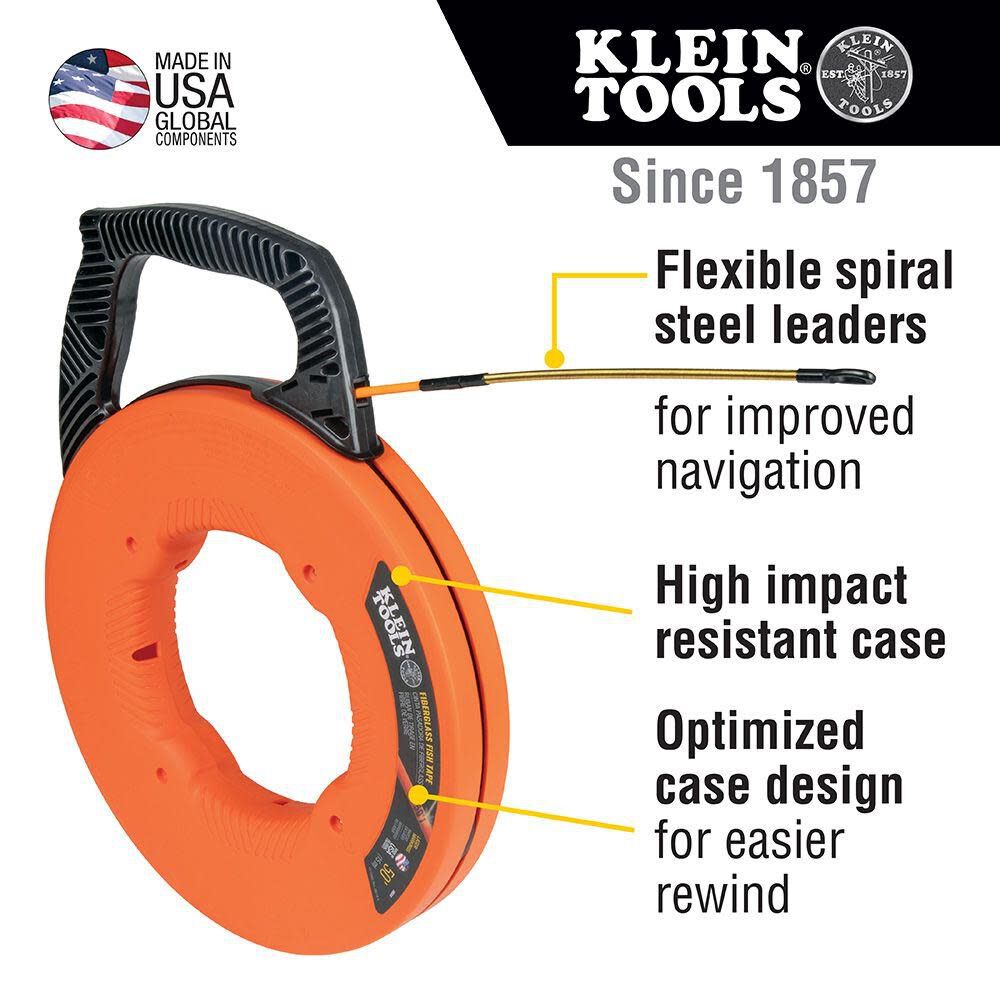 Klein Tools 50' Fiberglass Fish Tape w/ Leader 56350 from Klein Tools