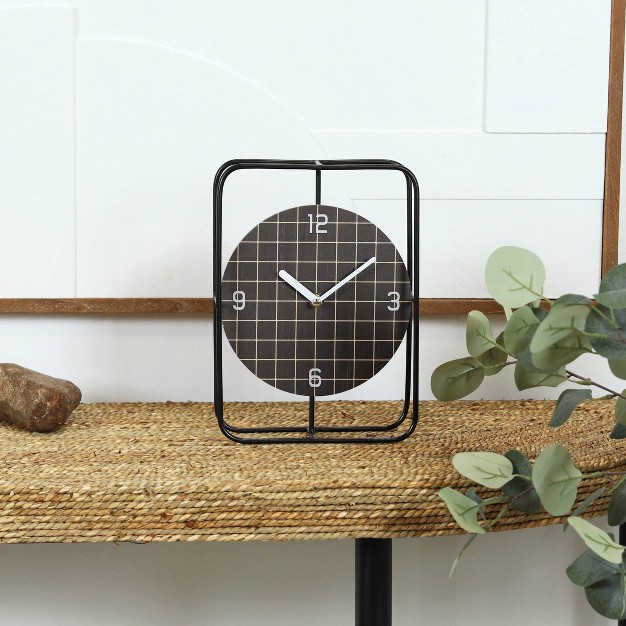 Metal Geometric Open Frame Clock With Grid Patterned Clockface Black Olivia amp May