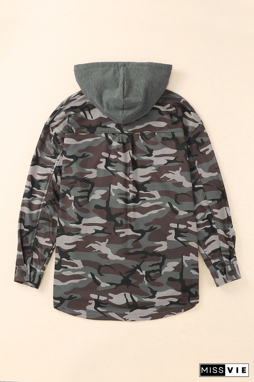 Green Camo Print Button up Hooded Jacket