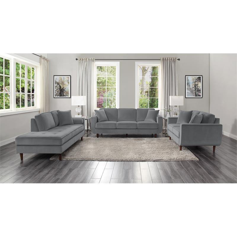 Pemberly Row 36.5 quotModern Velvet Chaise with 2 Pillows in Gray   Midcentury   Indoor Chaise Lounge Chairs   by Homesquare  Houzz