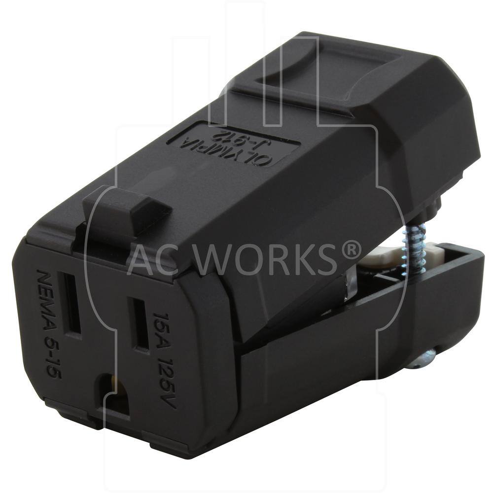 AC WORKS 15 Amp 125-Volt NEMA 5-15P Square Household Female Connector with UL C-UL Approval ASQ515R-BK