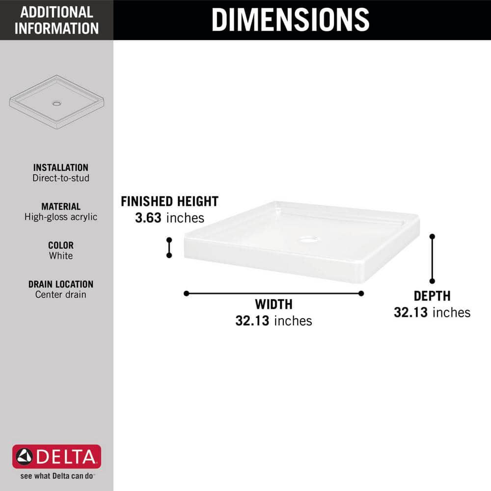 Delta Foundations 32 in L x 32 in W Corner Shower Pan Base with Center Drain in White