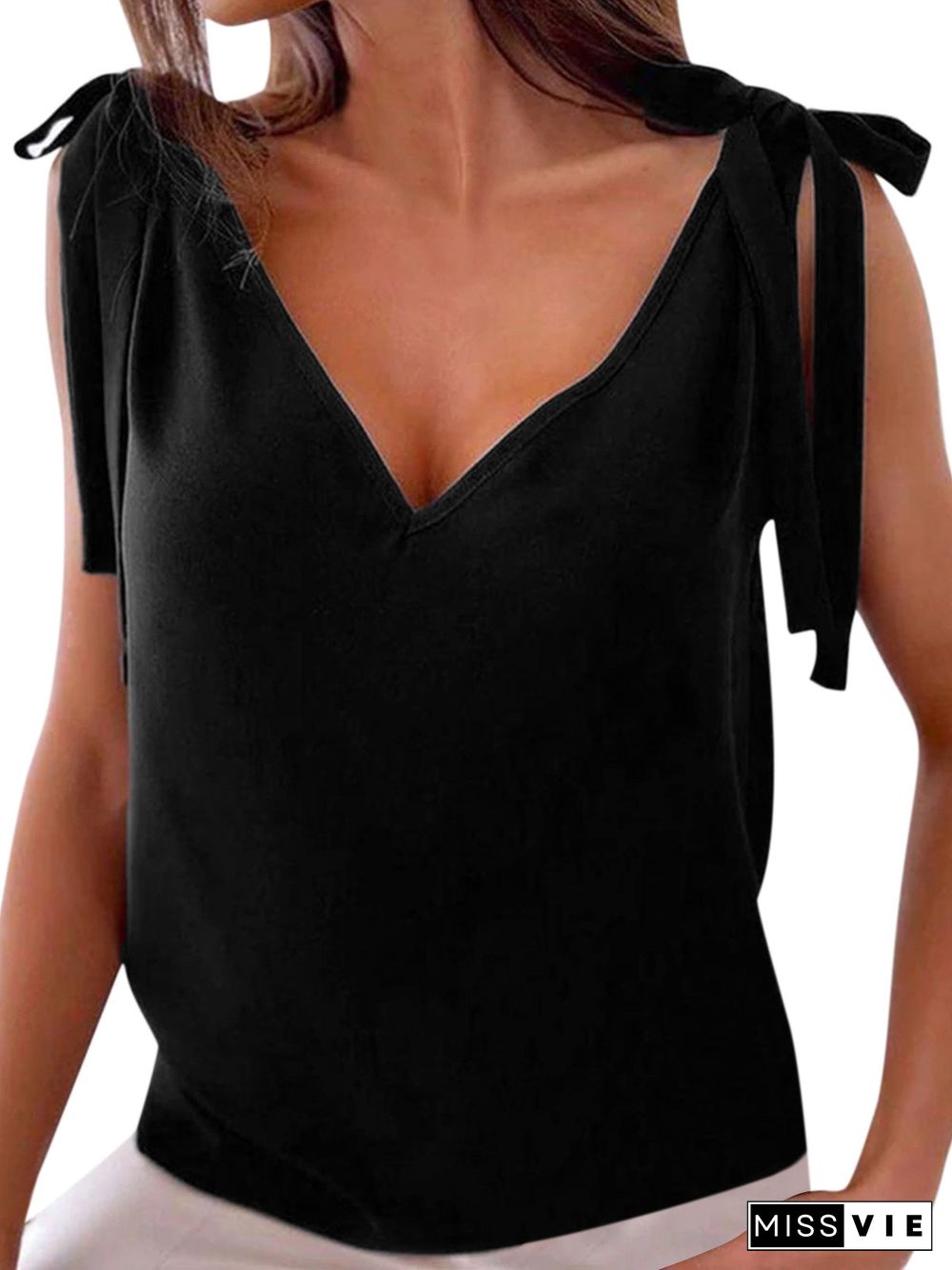 Women'S Tank Tops Solid V-Neck Sleeveless Straps Tank Top