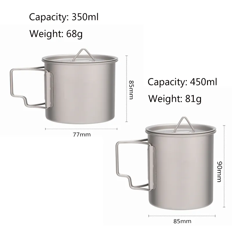 Pure Titanium Outdoor hiking cup ultralight  350ml 450ml  foldable Mug titanium cup camping