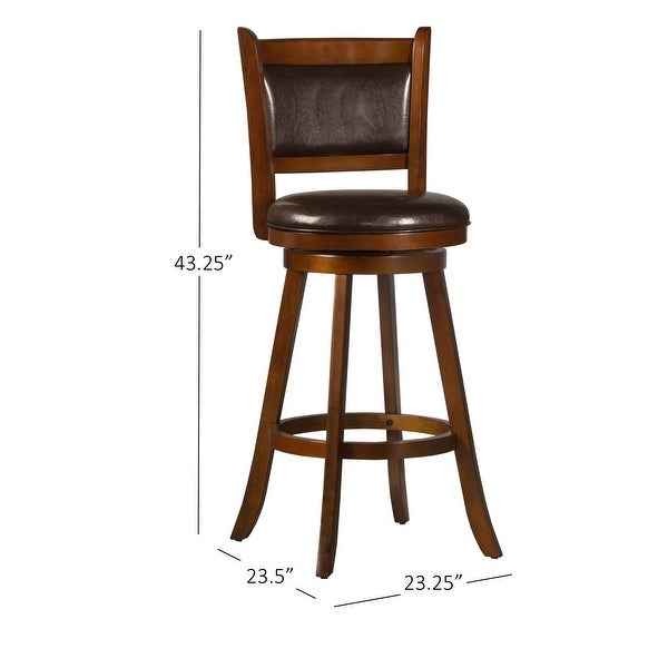 Dennery Wood Bar Height Swivel Stool， Cherry with Brown Vinyl