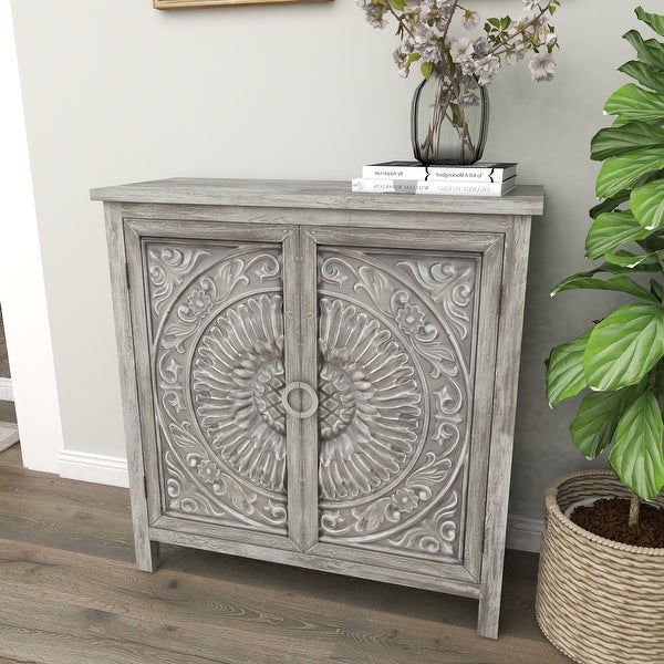 Wood Intricately Carved Floral Cabinet