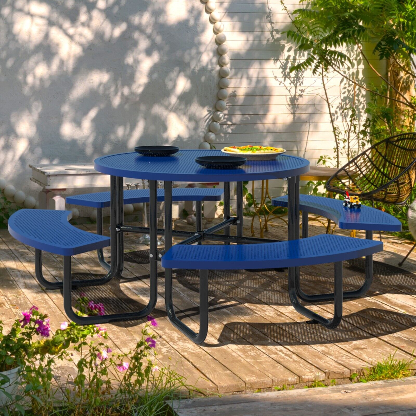 46 inch Expanded Metal Round Picnic Table (Blue)