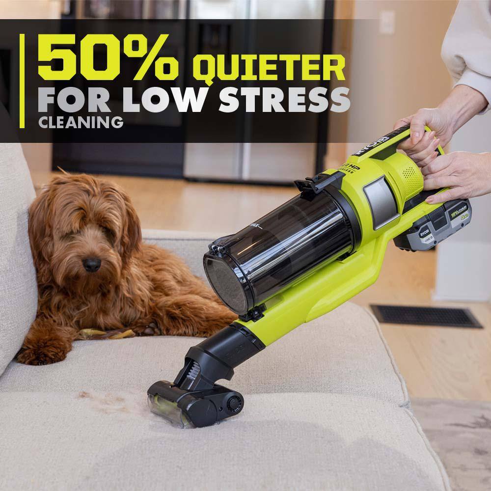 RYOBI ONE+ HP 18V Brushless Cordless Pet Stick Vac with Kit with Dual-Roller 4.0 Ah HIGH PERFORMANCE Battery and Charger PBLSV717K