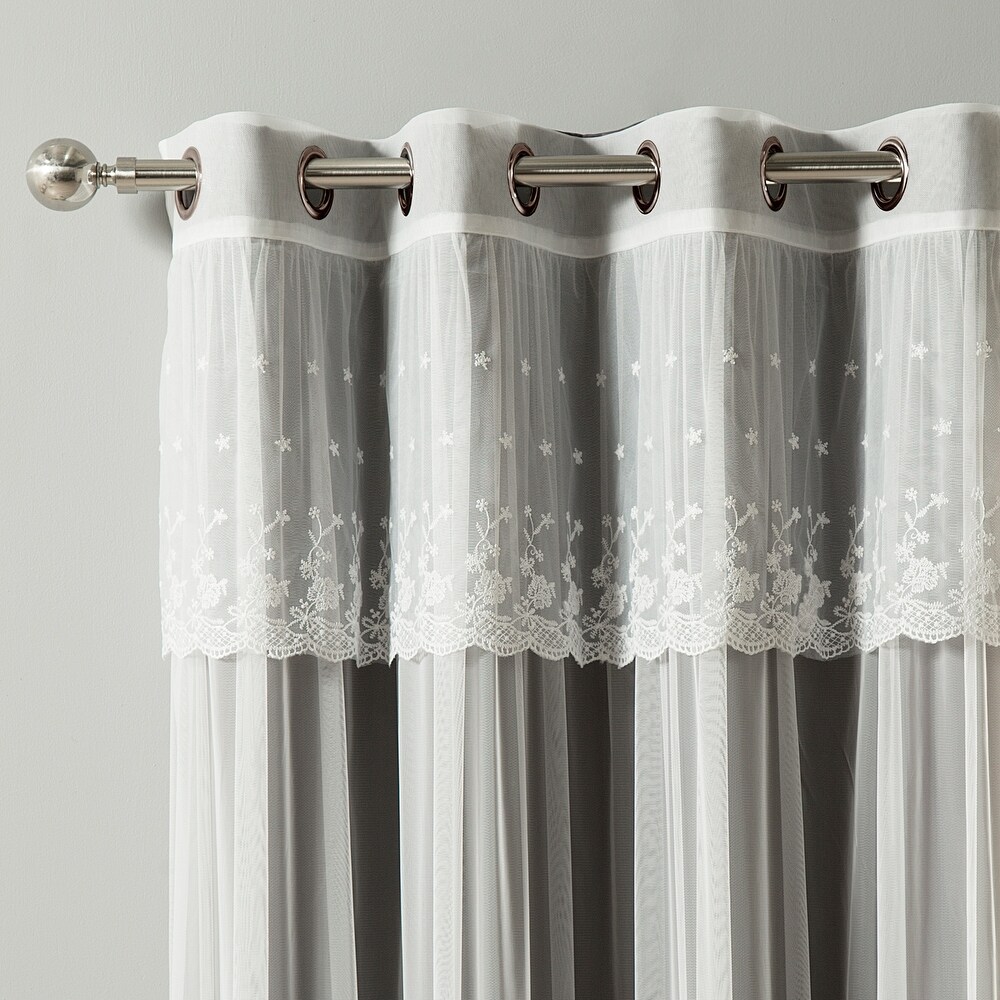 Aurora Home Tulle Sheer with Attached Valance   Blackout Mix   Match