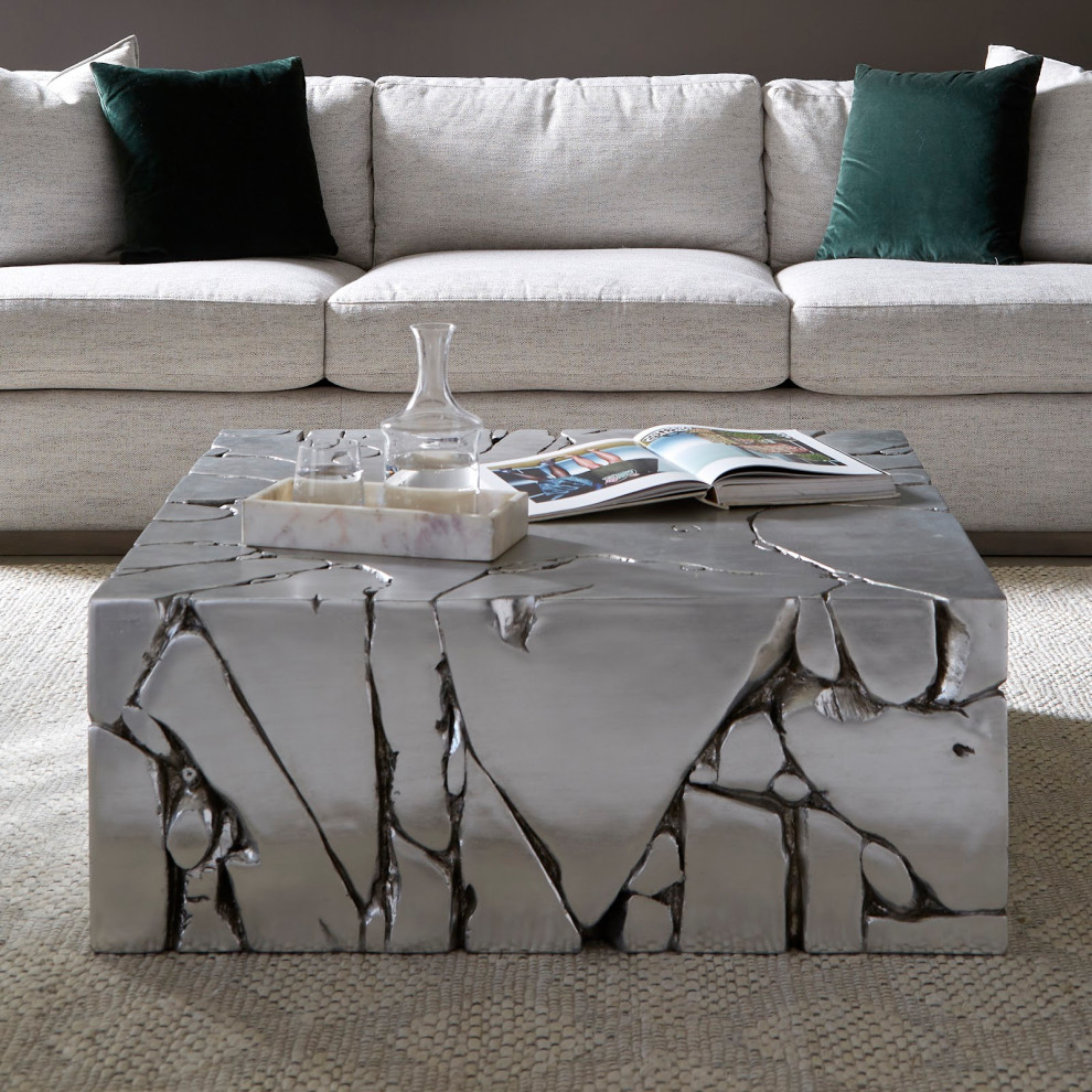 Chunk Square Silver Coffee Table   Contemporary   Coffee Tables   by Phillips Collection  Houzz